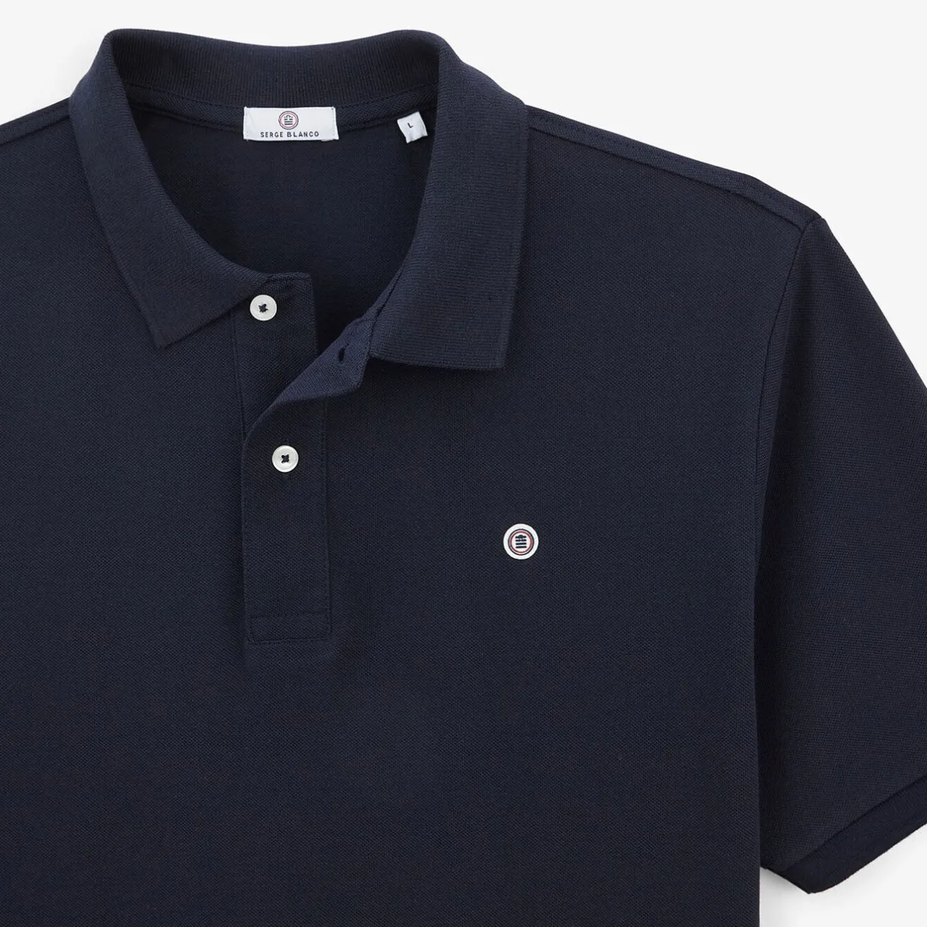 Tel Père, Tel Fils|Polos>SERGE BLANCO Lucas dark blue pique knit men's polo shirt DARK NAVY