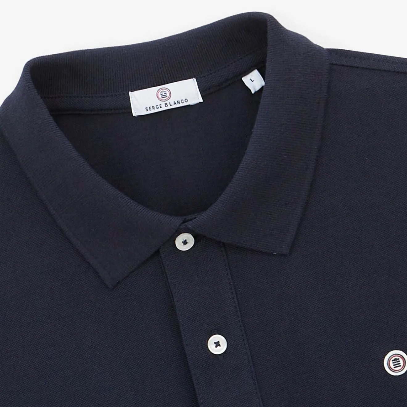 Tel Père, Tel Fils|Polos>SERGE BLANCO Lucas dark blue pique knit men's polo shirt DARK NAVY