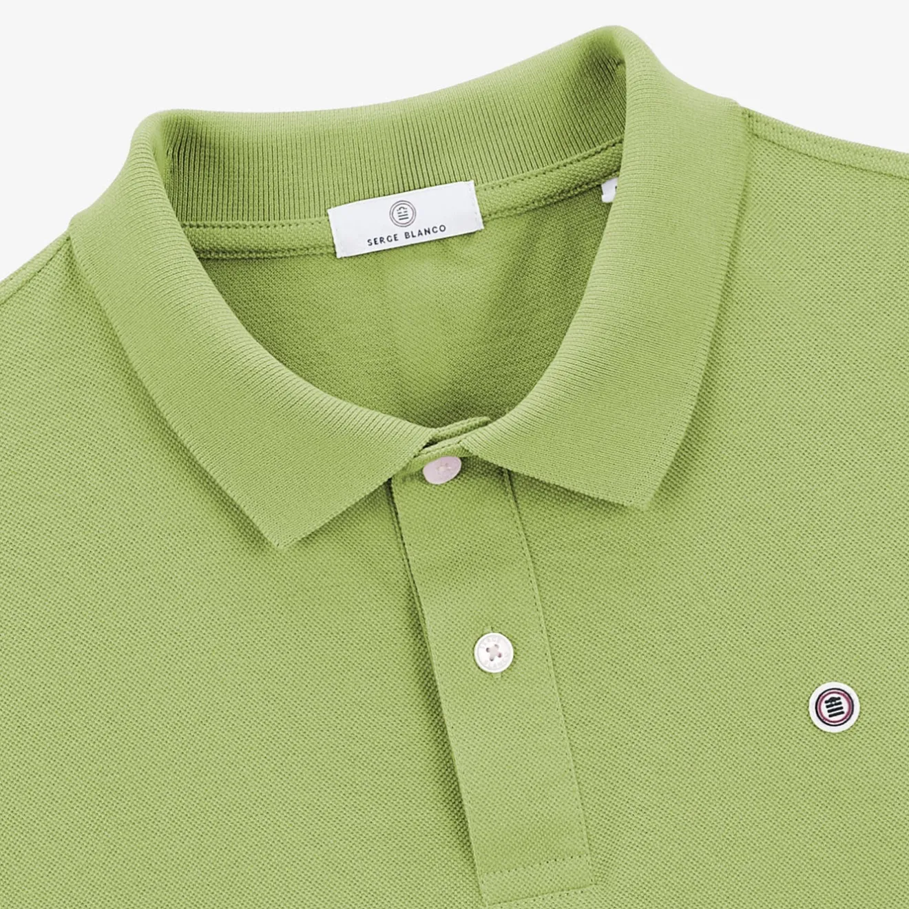 Polos>SERGE BLANCO Lucas lime green short-sleeved pique polo shirt TECK
