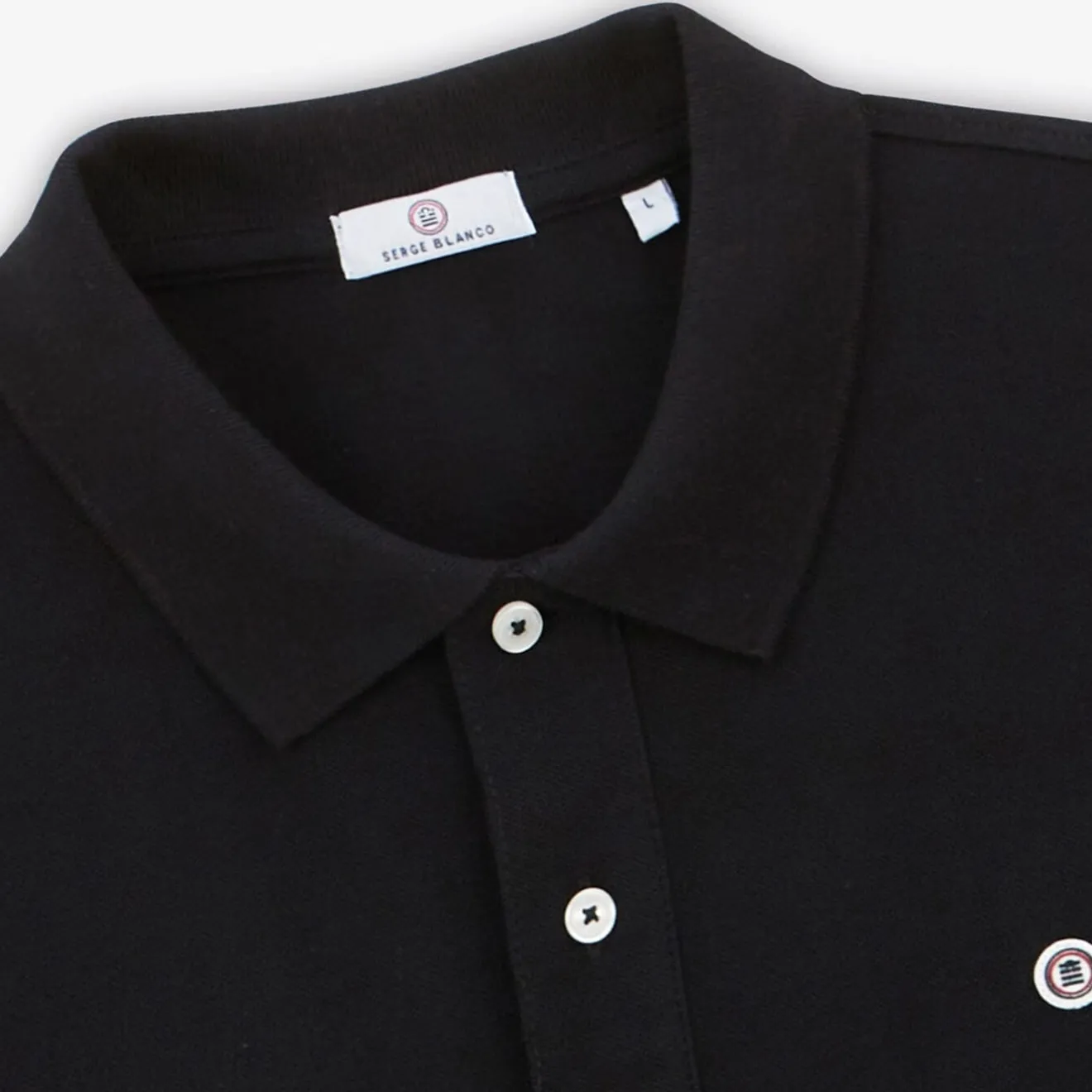 Polos>SERGE BLANCO Lucas men's polo shirt in black pique knit NOIR