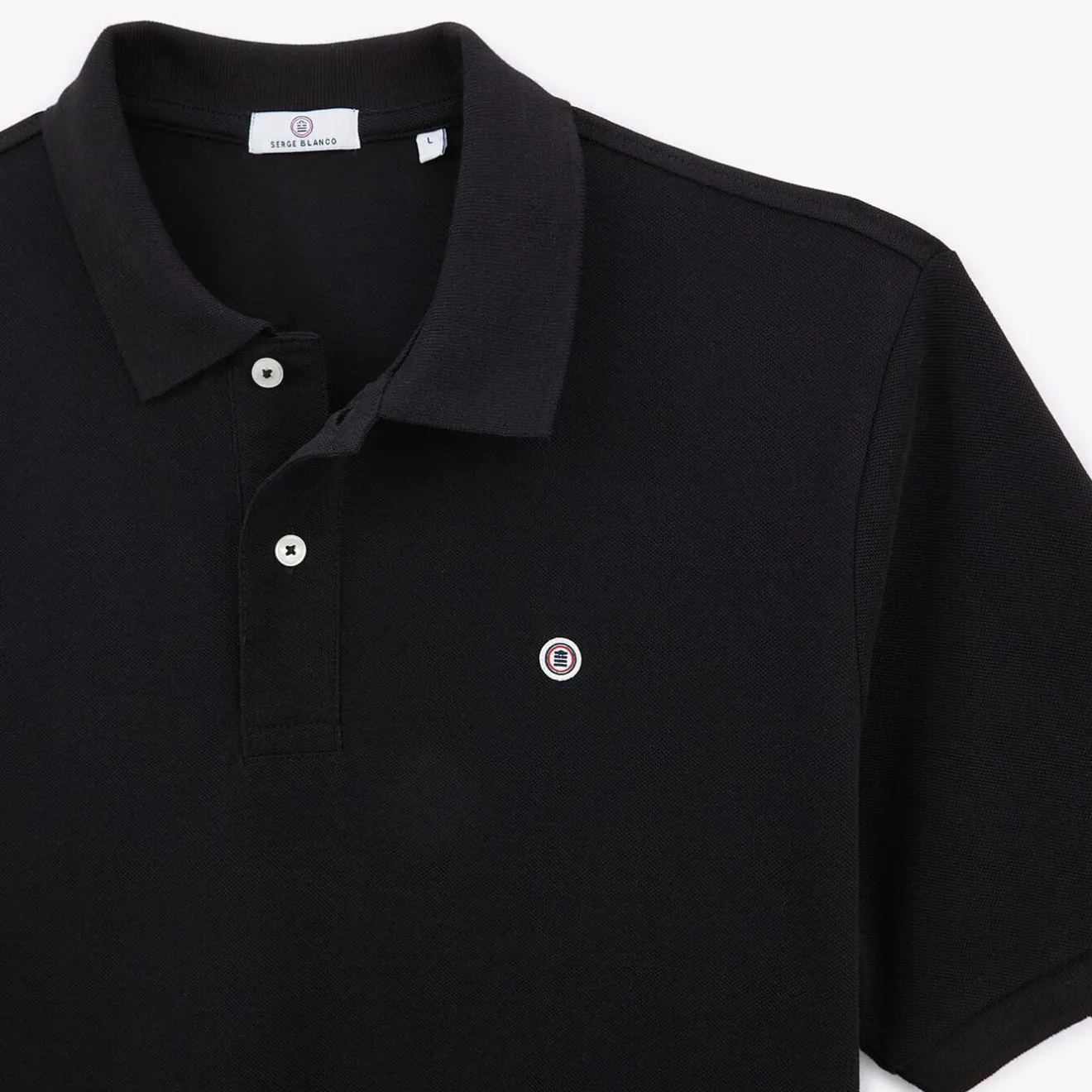 Polos>SERGE BLANCO Lucas men's polo shirt in black pique knit NOIR