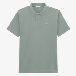 Polos>SERGE BLANCO Lucas slate gray short-sleeved pique polo shirt DENIM