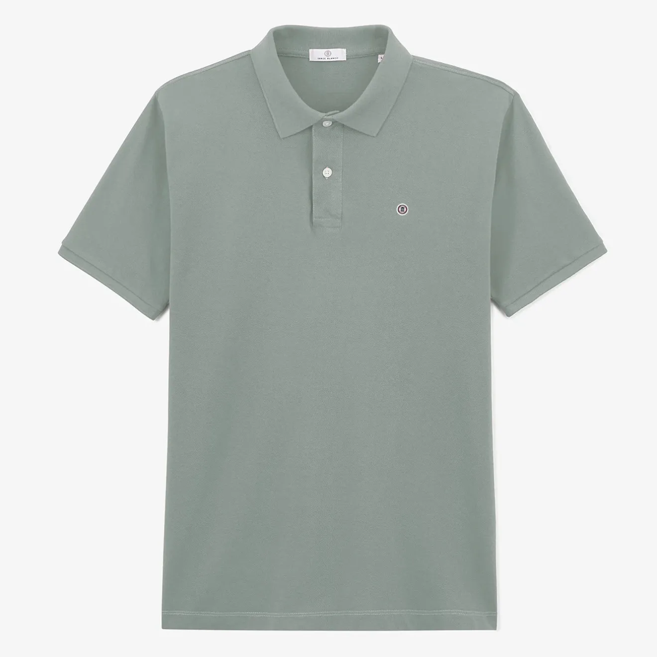 Polos>SERGE BLANCO Lucas slate gray short-sleeved pique polo shirt DENIM