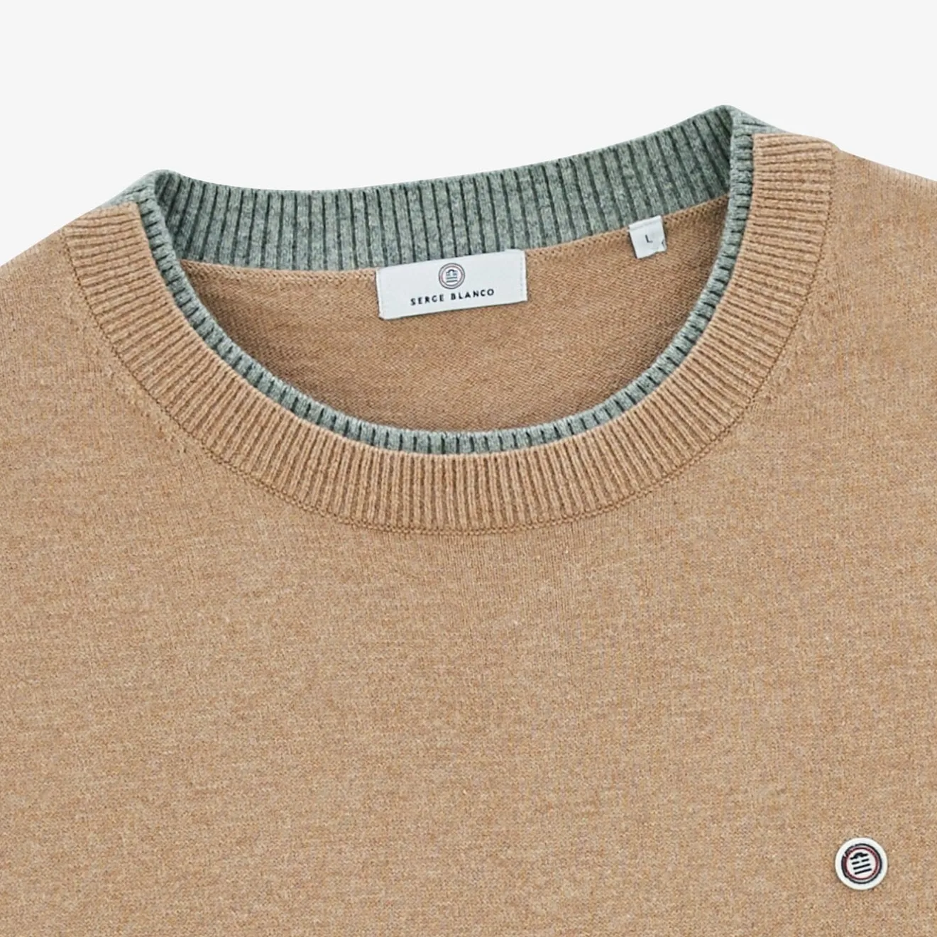 Pulls>SERGE BLANCO Mathis beige contrasting double collar sweater TECK
