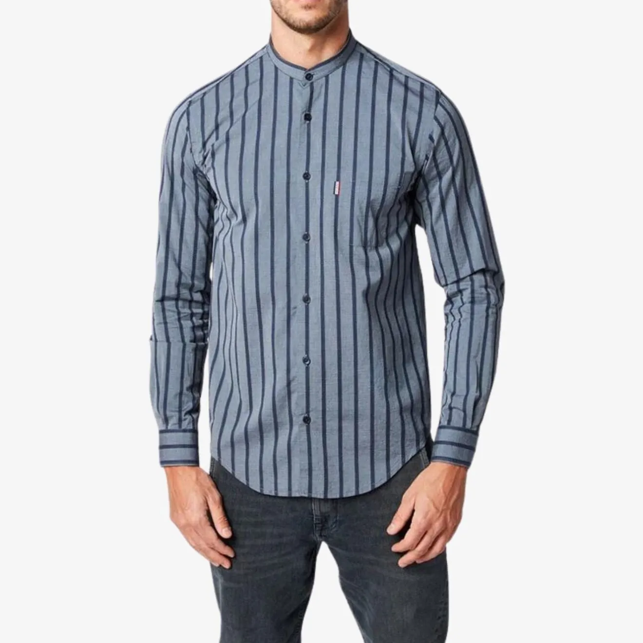 Chemises>SERGE BLANCO Men's blue striped slim fit shirt VERT