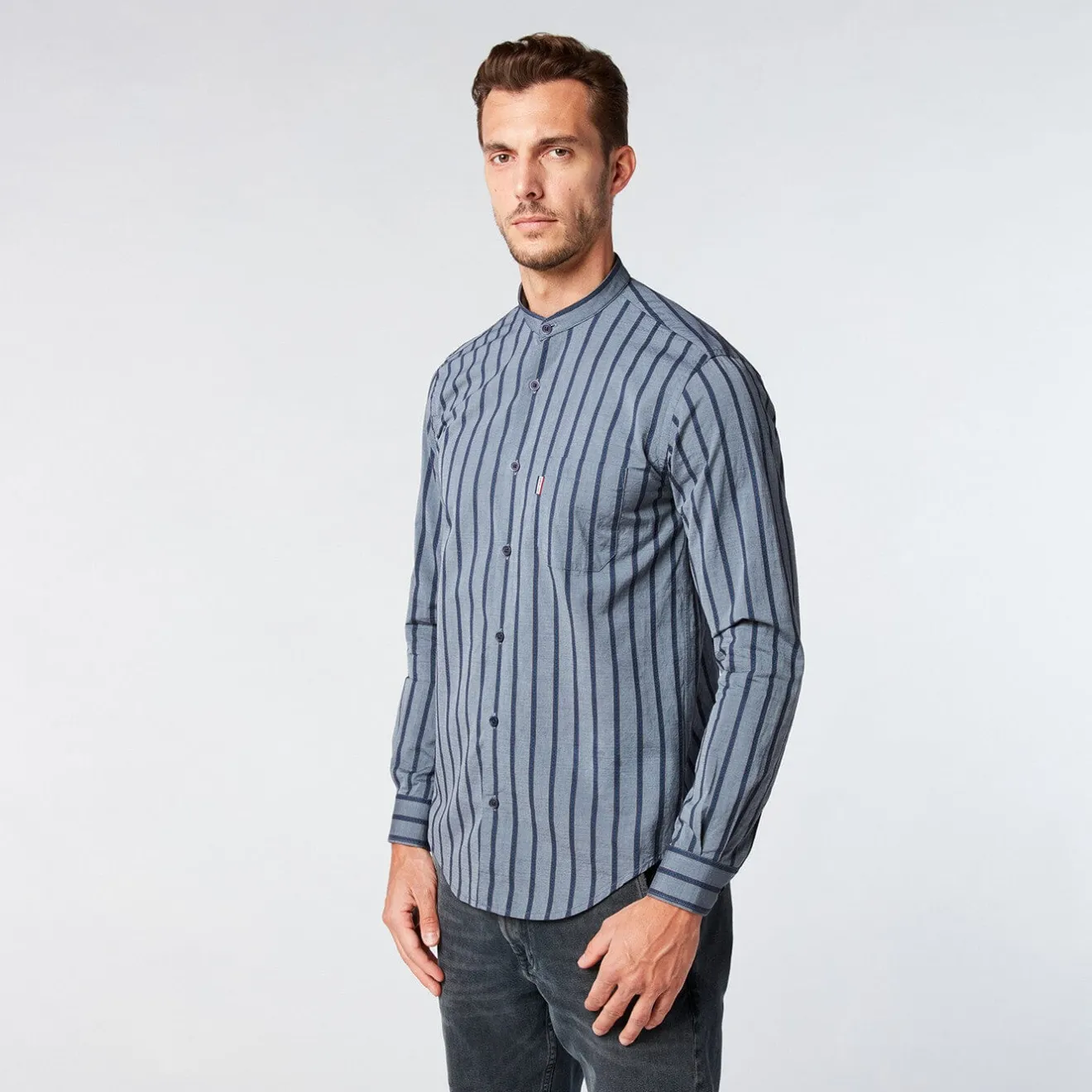 Chemises>SERGE BLANCO Men's blue striped slim fit shirt VERT