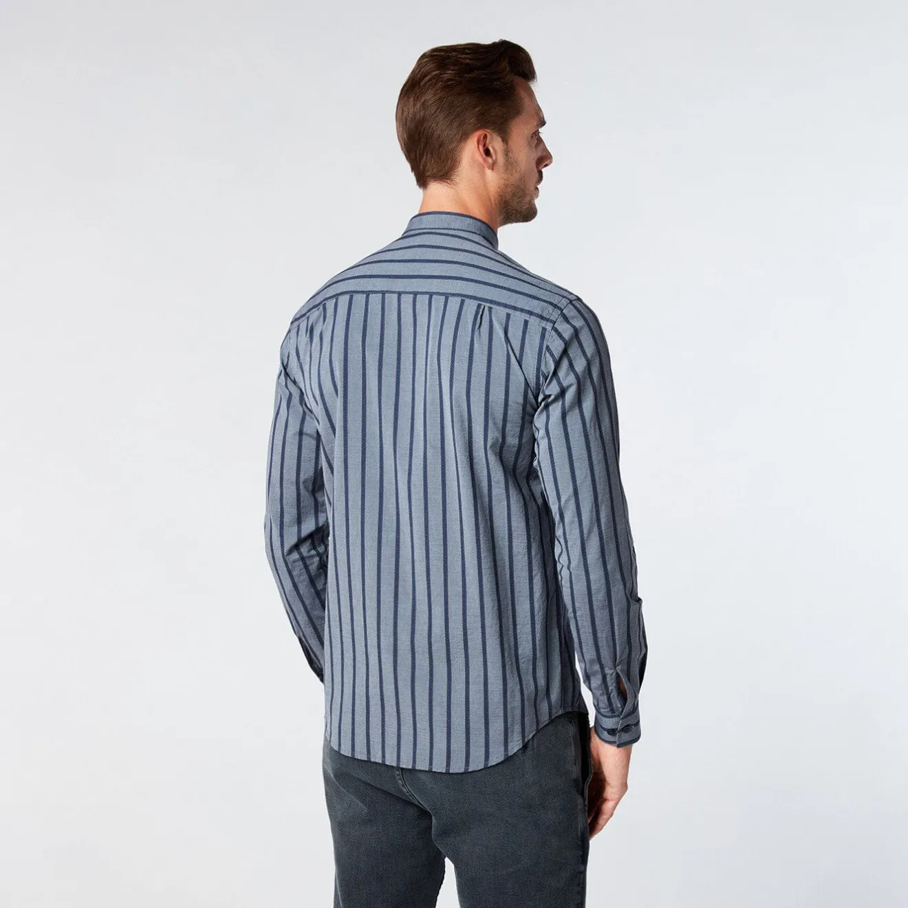 Chemises>SERGE BLANCO Men's blue striped slim fit shirt VERT
