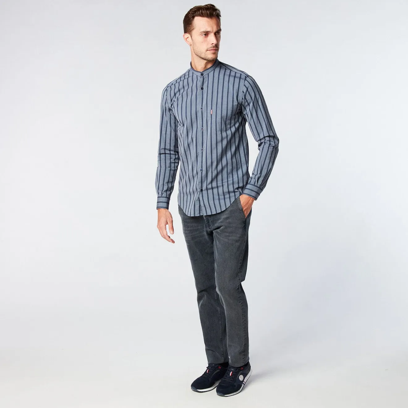 Chemises>SERGE BLANCO Men's blue striped slim fit shirt VERT