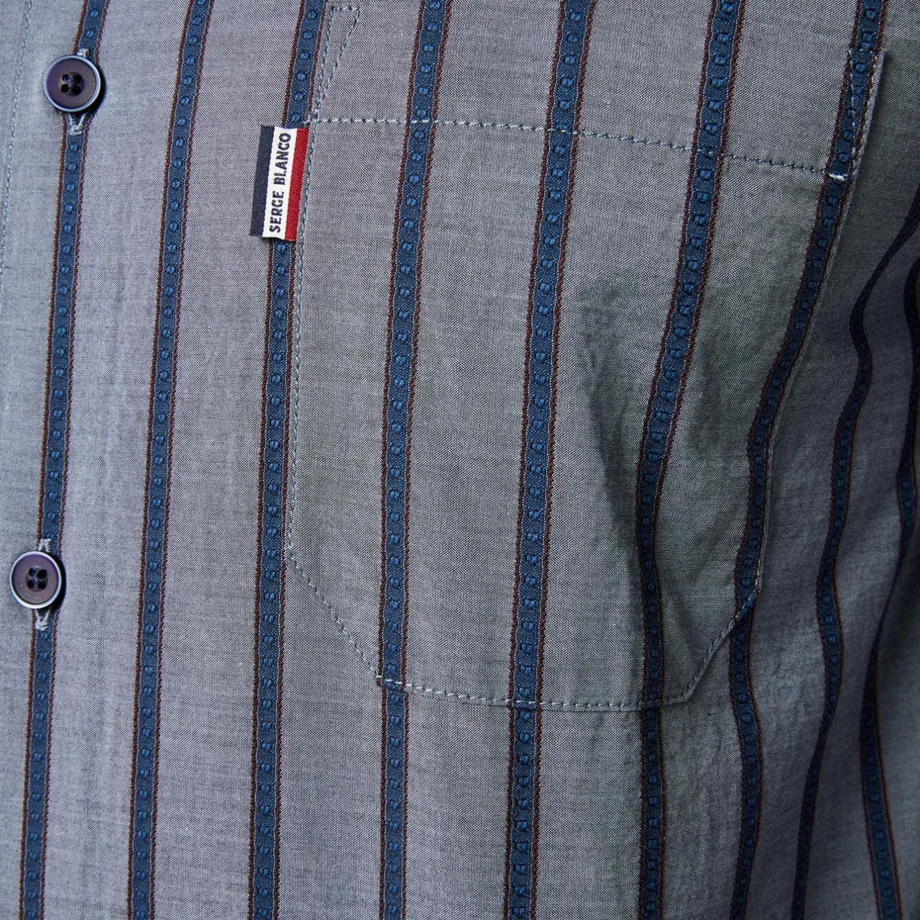 Chemises>SERGE BLANCO Men's blue striped slim fit shirt VERT