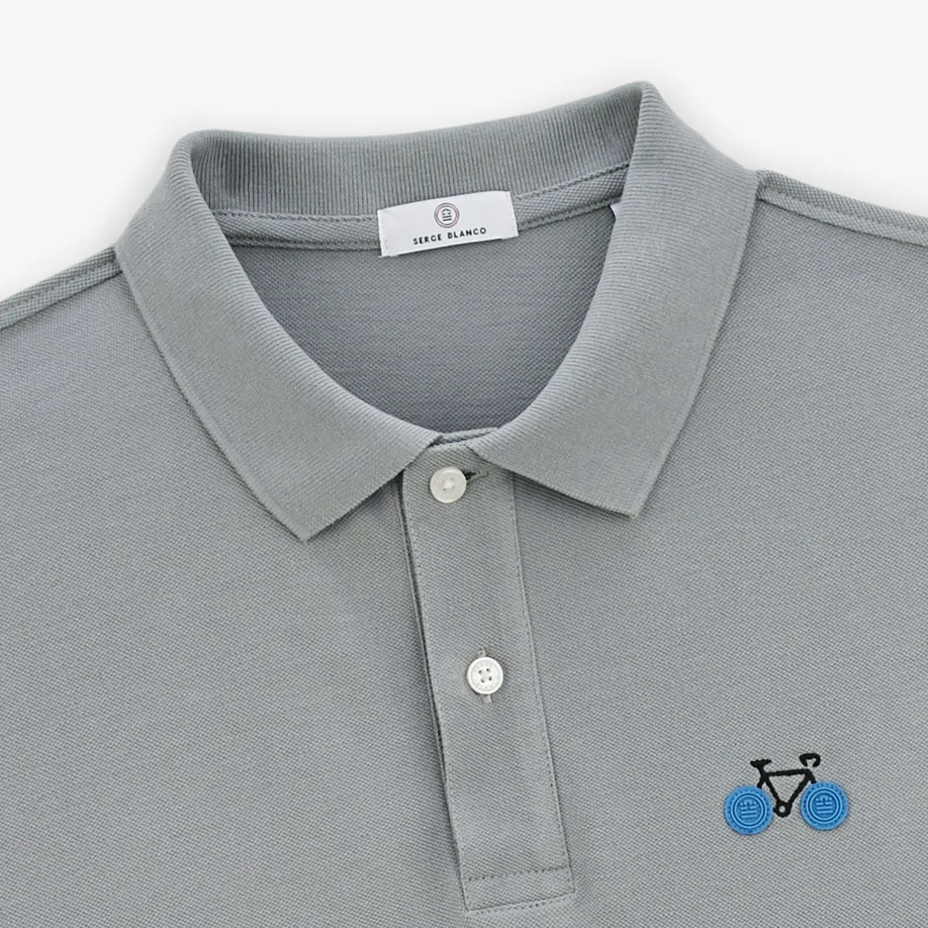 Crazy Logo|Polos>SERGE BLANCO Men's Labby Piqué Polo Shirt with Bike Embroidery in Slate Grey | DARK NAVY