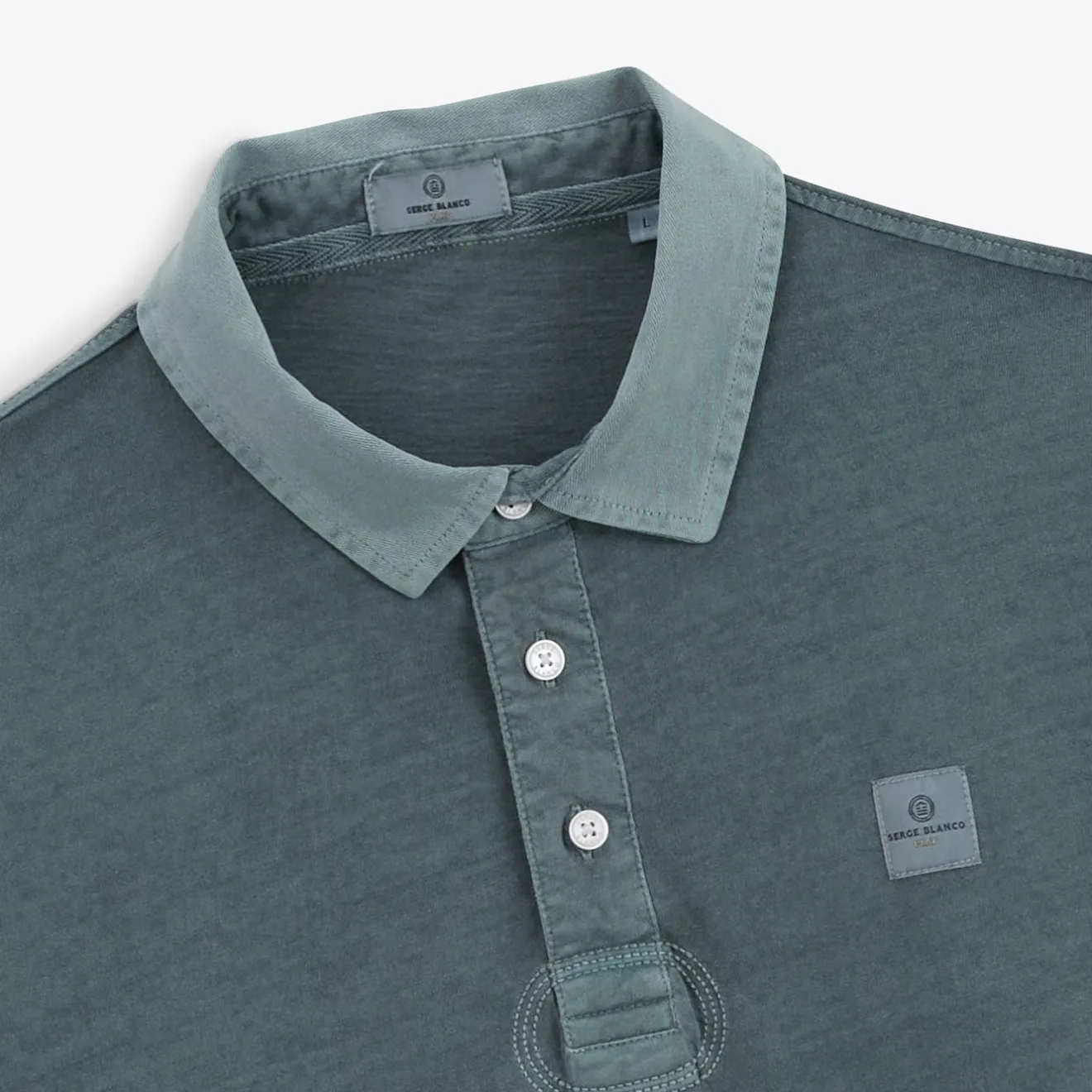 Ligne Play|Polos>SERGE BLANCO Men's Leon Polo Shirt in Denim Blue Jersey | BLANC