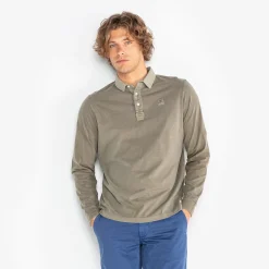 Ligne Play|Polos>SERGE BLANCO Men's Léon Polo Shirt in Khaki Teak Jersey | SKIN