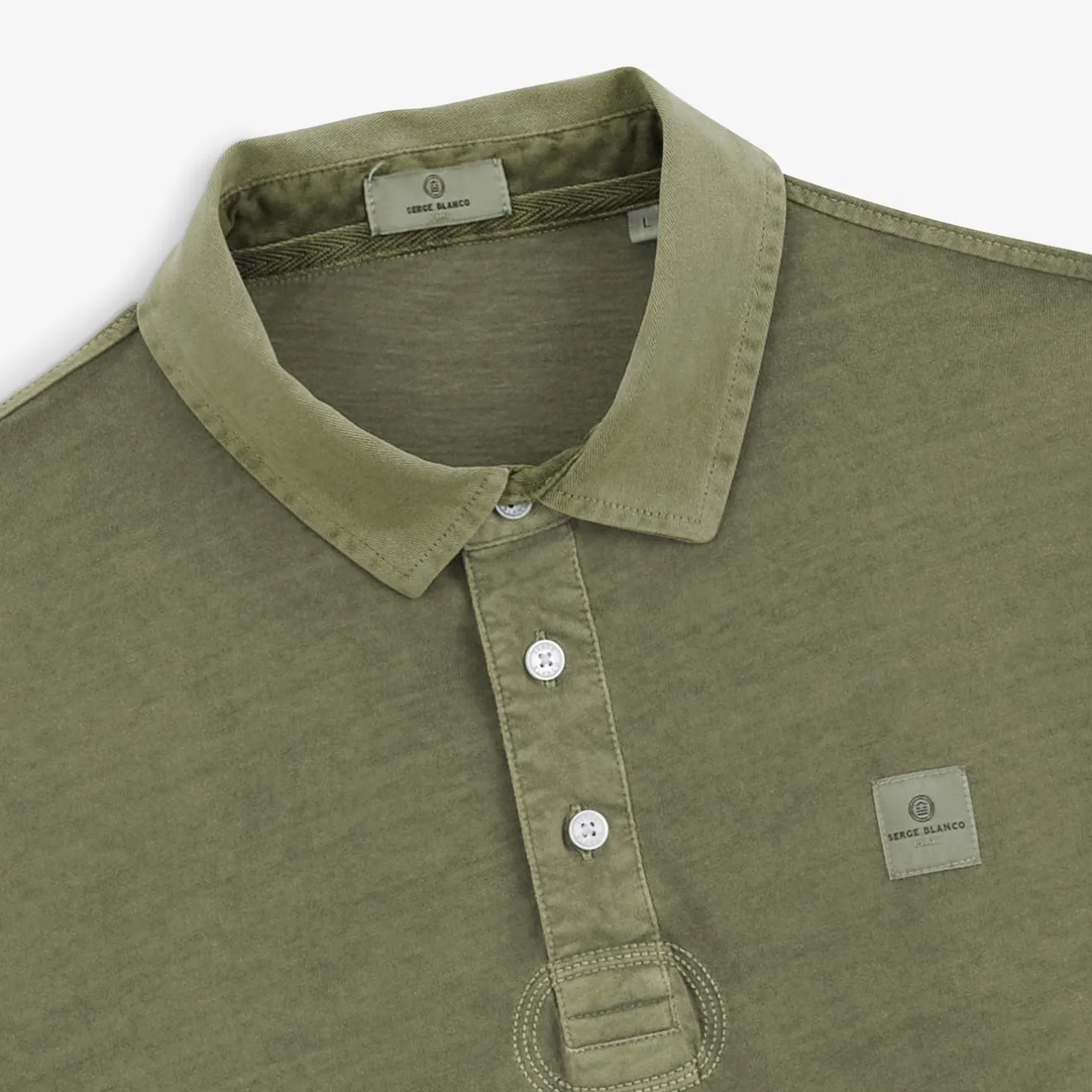 Ligne Play|Polos>SERGE BLANCO Men's Léon Polo Shirt in Khaki Teak Jersey | SKIN