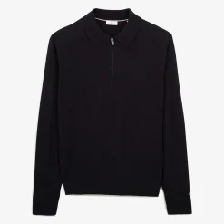 Polos>SERGE BLANCO Miguel dark blue zipped polo neck sweater GLACIER
