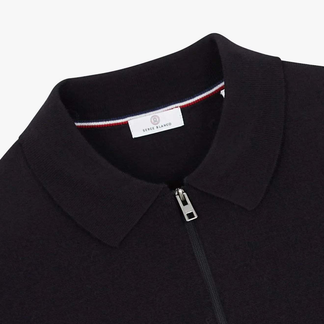 Polos>SERGE BLANCO Miguel dark blue zipped polo neck sweater GLACIER
