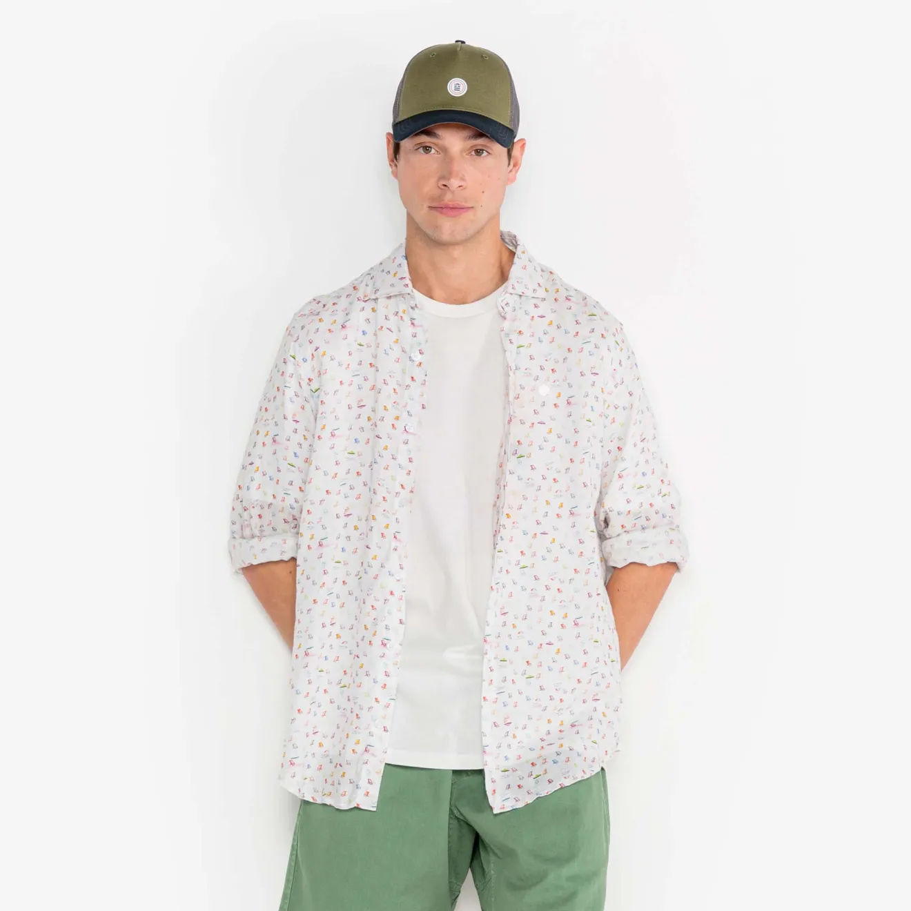 Casquettes Et Bobs|Daddy Cool>SERGE BLANCO Military green tricolor trucker cap LATTE