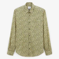 Chemises>SERGE BLANCO Olive green daisy long sleeve cotton shirt MILITAIRE