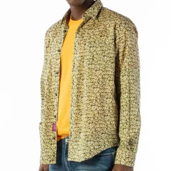Chemises>SERGE BLANCO Olive green daisy long sleeve cotton shirt MILITAIRE