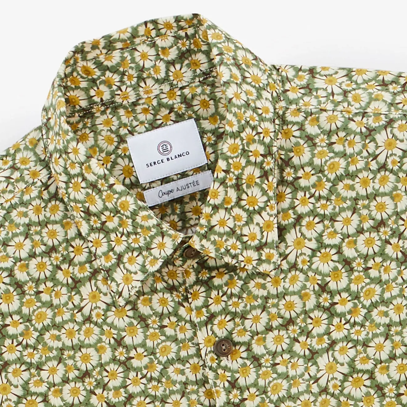 Chemises>SERGE BLANCO Olive green daisy long sleeve cotton shirt MILITAIRE
