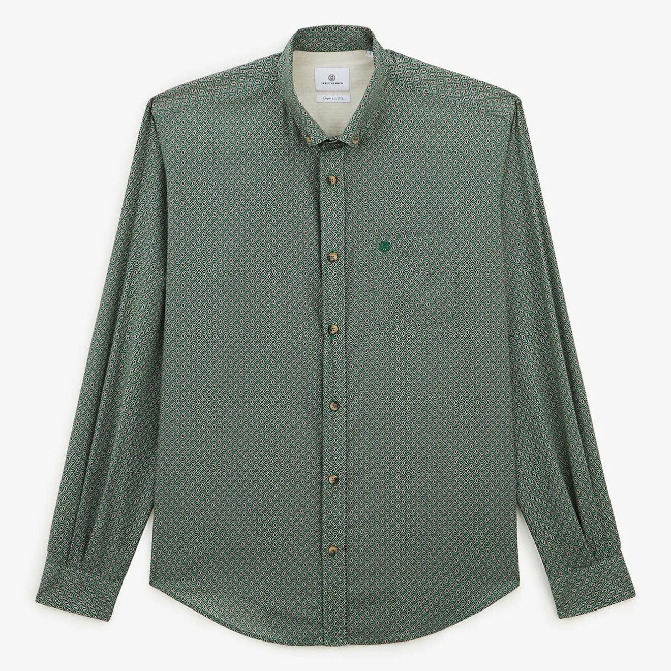 Chemises>SERGE BLANCO green long sleeve geometric print shirt OLIVE