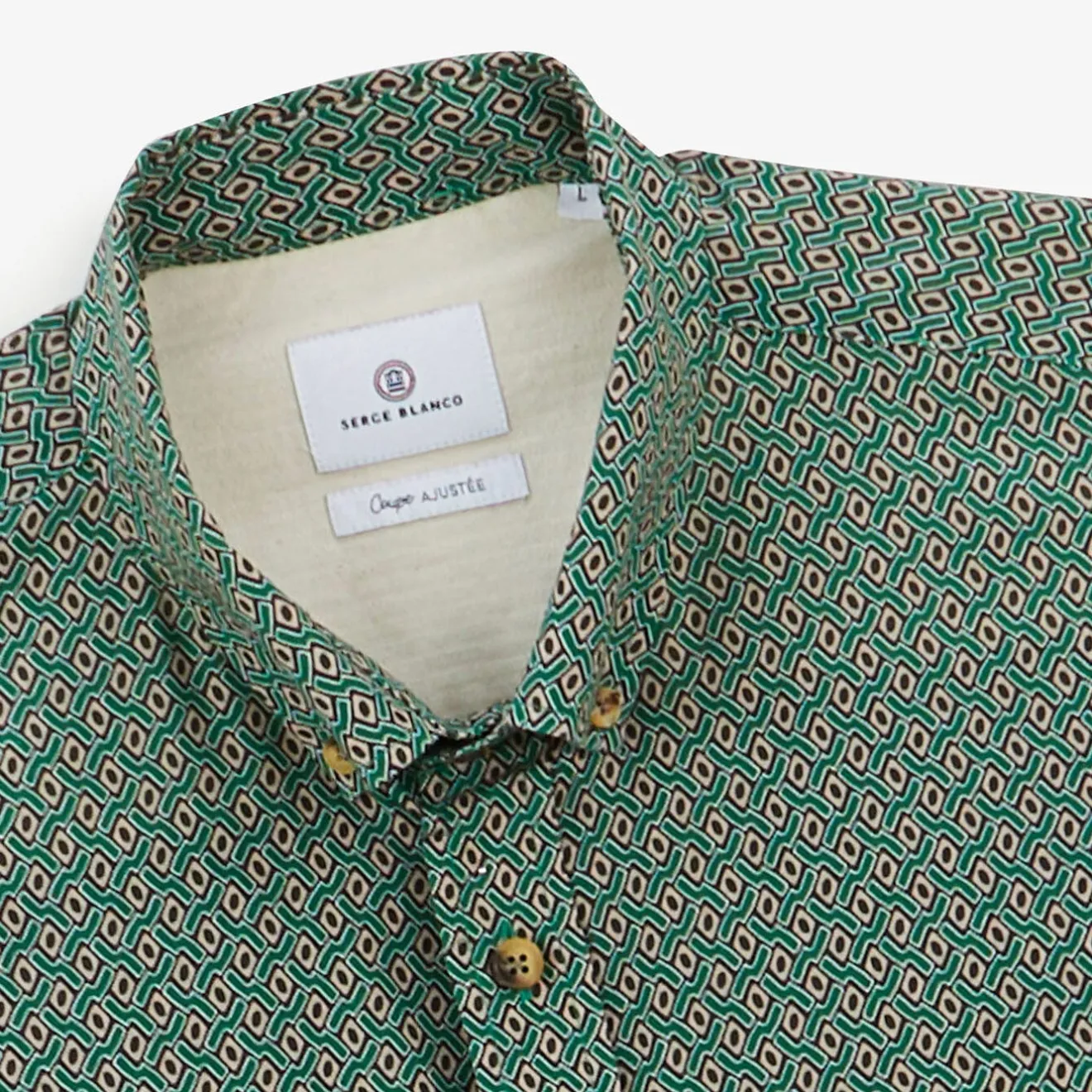 Chemises>SERGE BLANCO green long sleeve geometric print shirt OLIVE