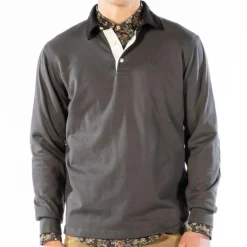 Chemises>SERGE BLANCO Olive green long sleeve shirt in floral fabric dark navy