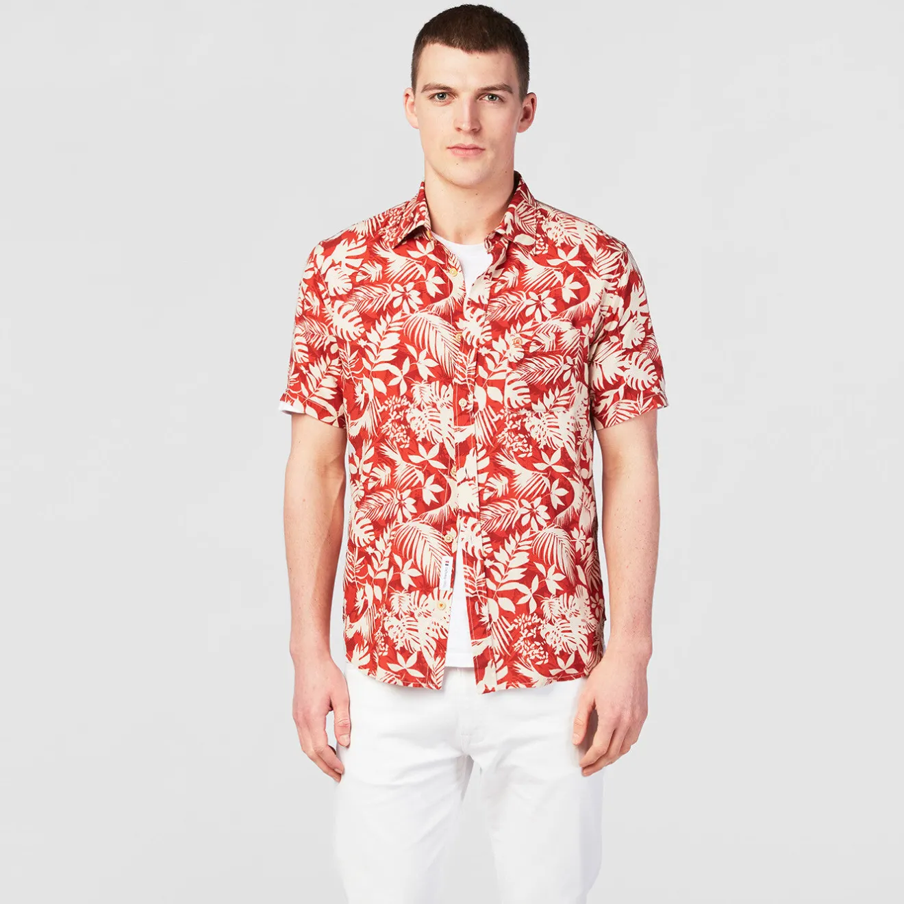 Chemises>SERGE BLANCO Orange Hawaiian print short sleeve shirt AZUR