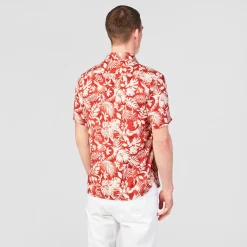 Chemises>SERGE BLANCO Orange Hawaiian print short sleeve shirt AZUR
