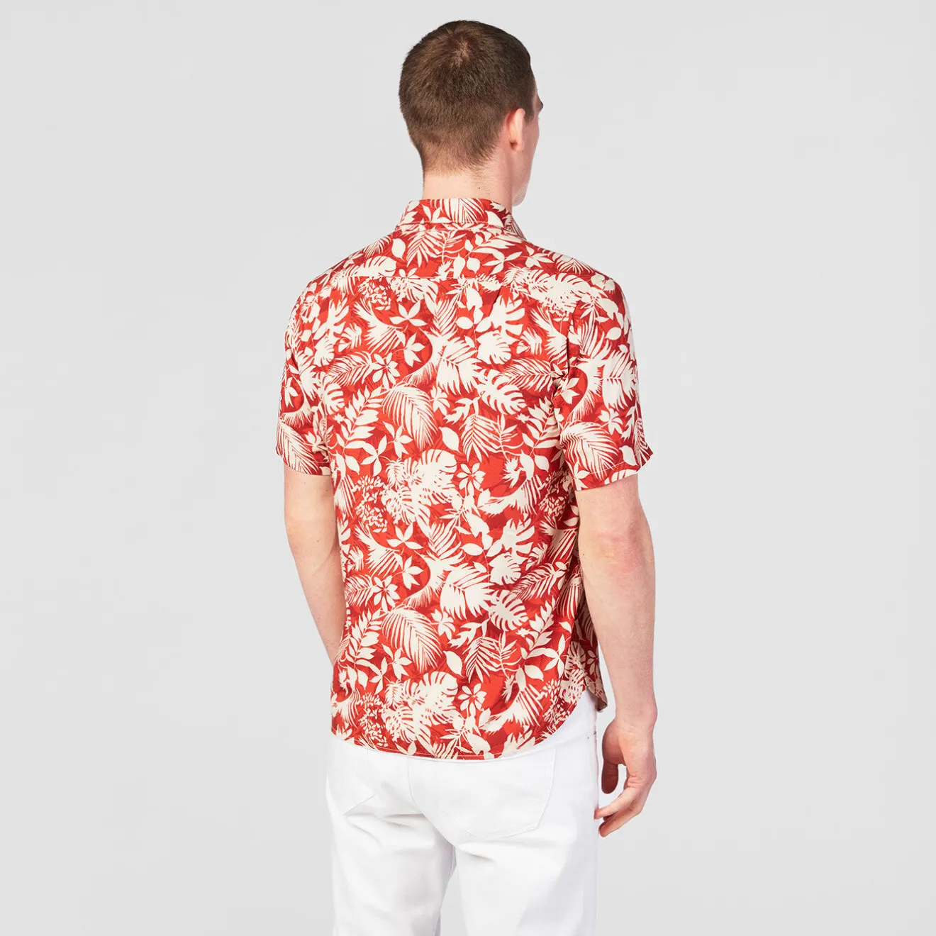 Chemises>SERGE BLANCO Orange Hawaiian print short sleeve shirt AZUR