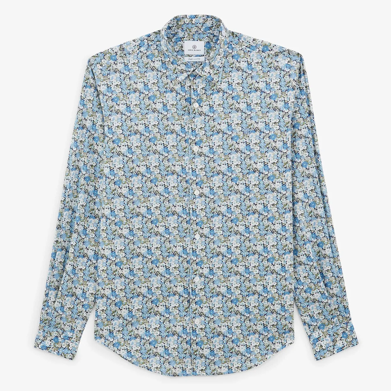Chemises>SERGE BLANCO Pacific blue long sleeve shirt in floral fabric MILITAIRE