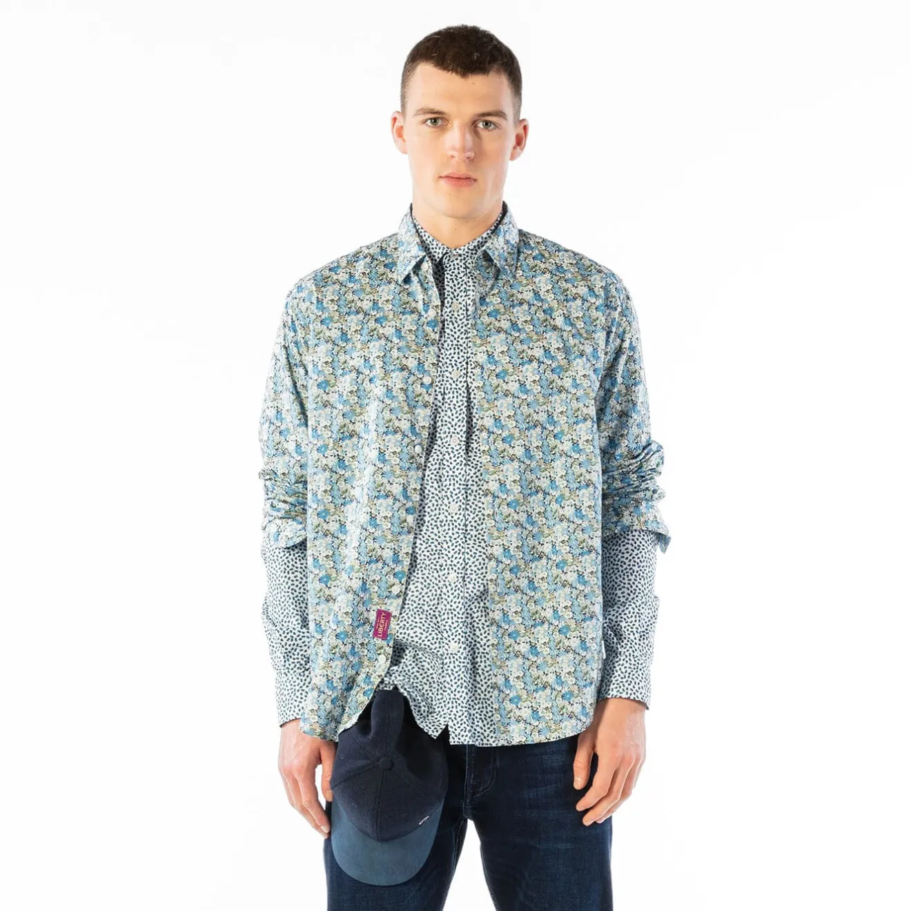 Chemises>SERGE BLANCO Pacific blue long sleeve shirt in floral fabric MILITAIRE