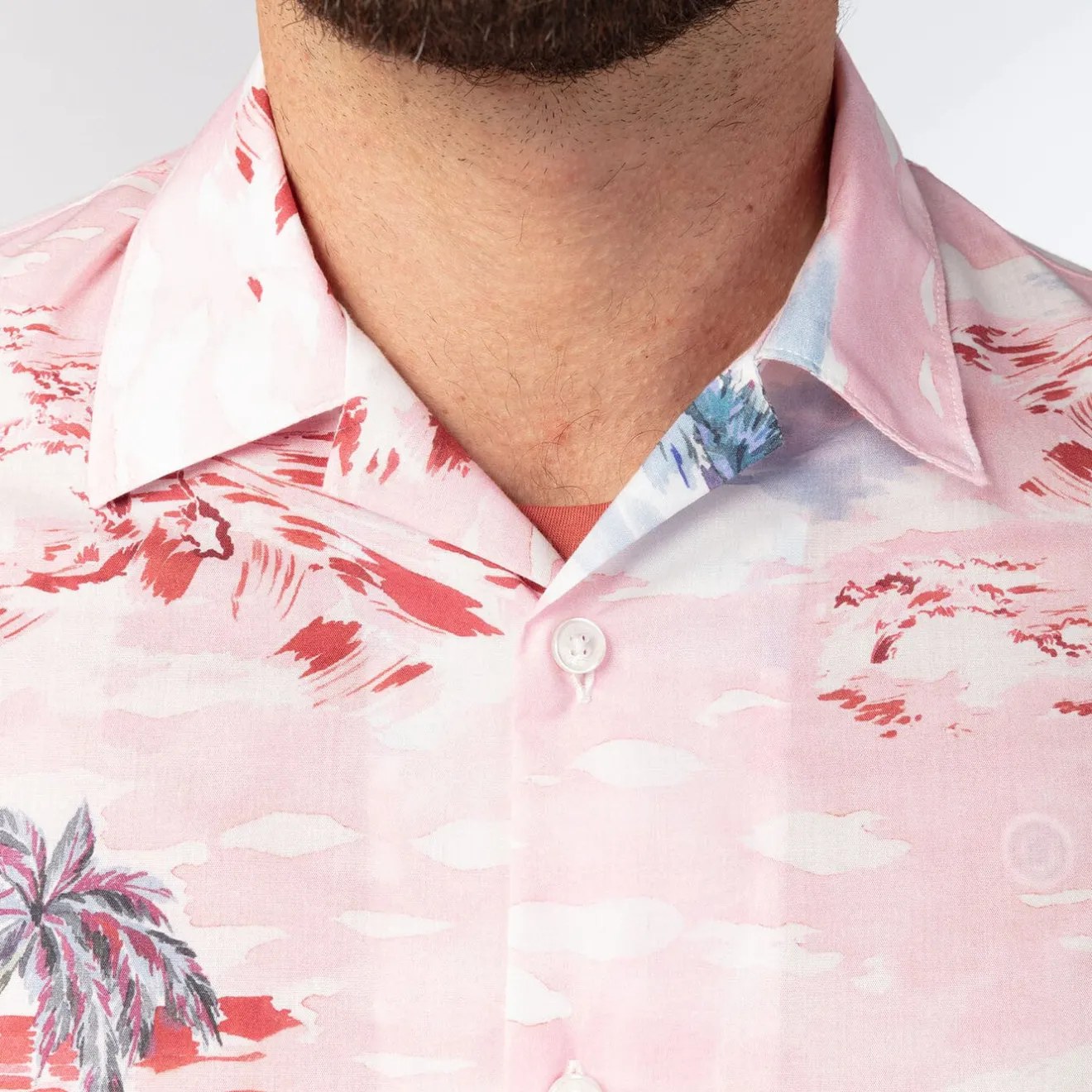 Chemises>SERGE BLANCO Pink short sleeve shirt with palm tree print BRICK