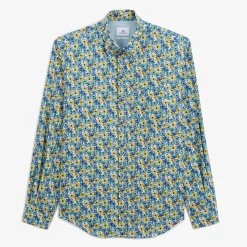 Chemises>SERGE BLANCO Regular aviator shirt with cornflower print BLEUNUIT
