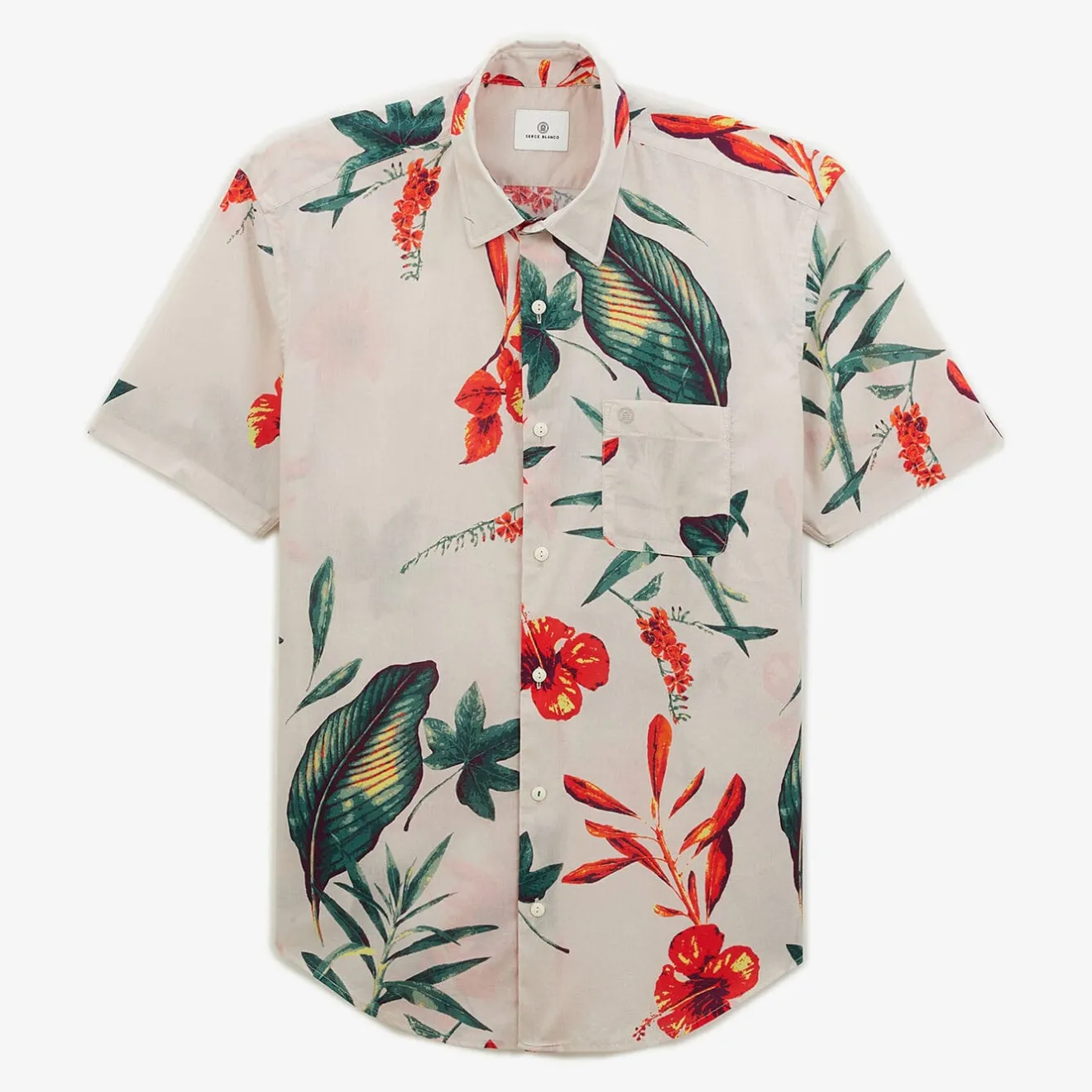 Chemises>SERGE BLANCO Regular ecru short-sleeved shirt with hibiscus print ROSE