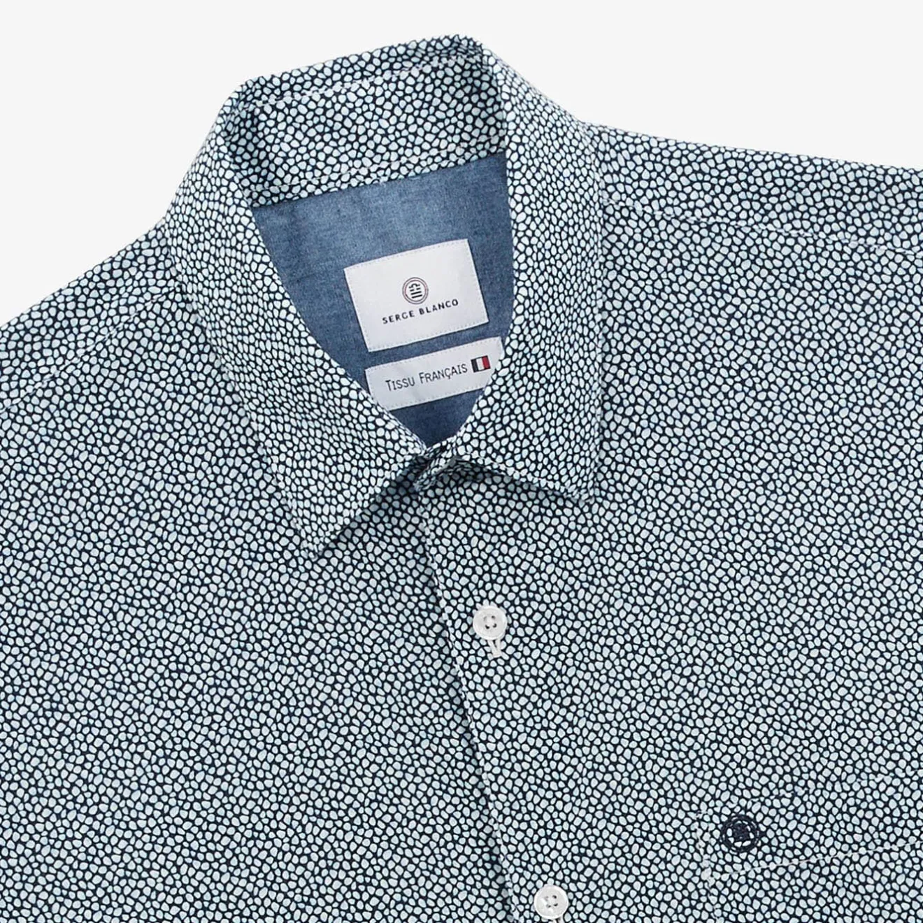 Chemises>SERGE BLANCO Regular midnight blue shirt with fancy print CHARBON