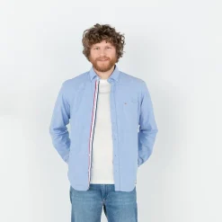 Chemises>SERGE BLANCO Regular Oxford sky shirt with braid CORAIL