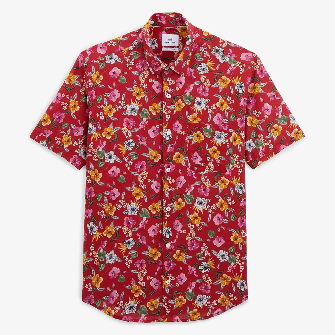 Chemises>SERGE BLANCO Regular red short-sleeved shirt with floral print dark navy