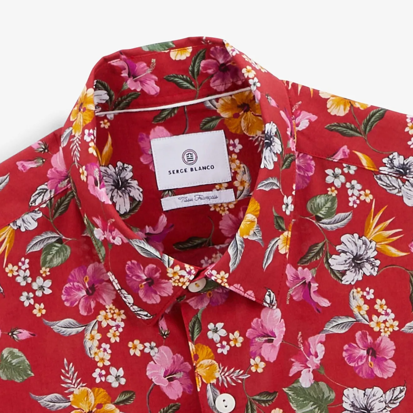 Chemises>SERGE BLANCO Regular red short-sleeved shirt with floral print dark navy