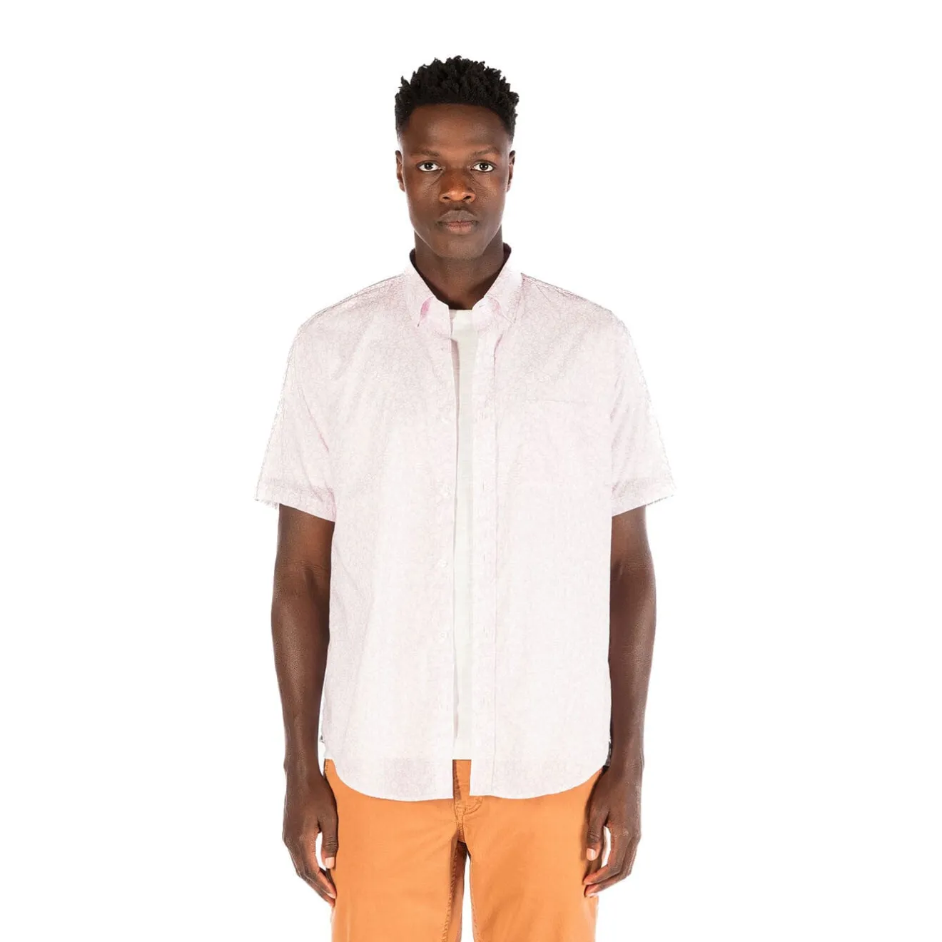 Chemises>SERGE BLANCO Regular short-sleeved pink floral print shirt ROSE