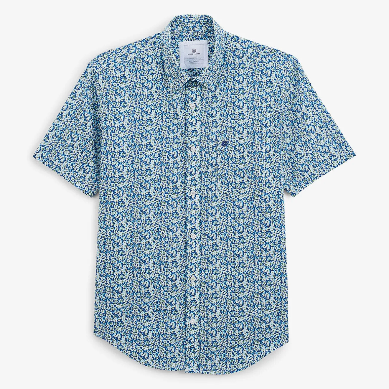 Chemises>SERGE BLANCO Regular short-sleeved shirt in azure with floral print dark navy