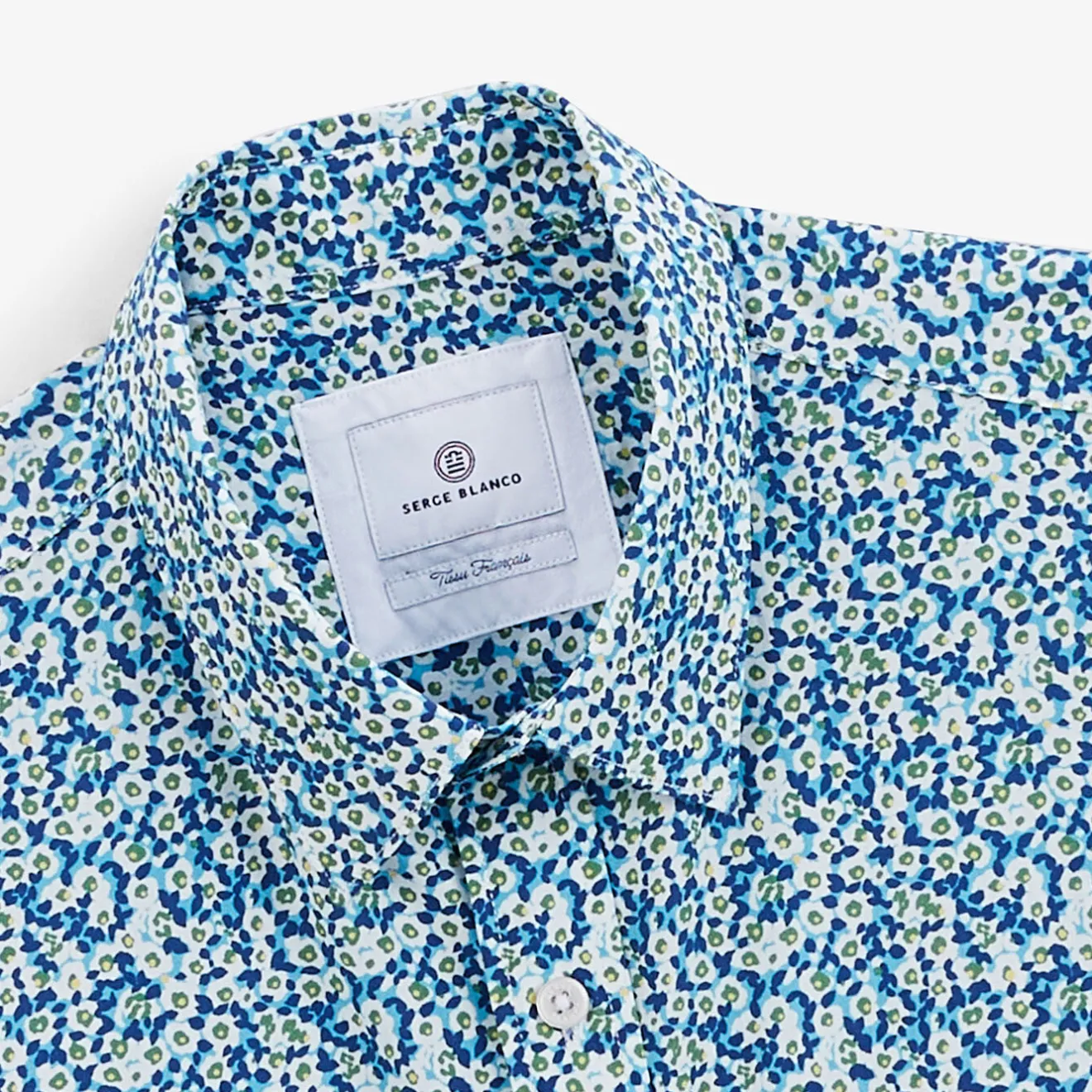 Chemises>SERGE BLANCO Regular short-sleeved shirt in azure with floral print dark navy