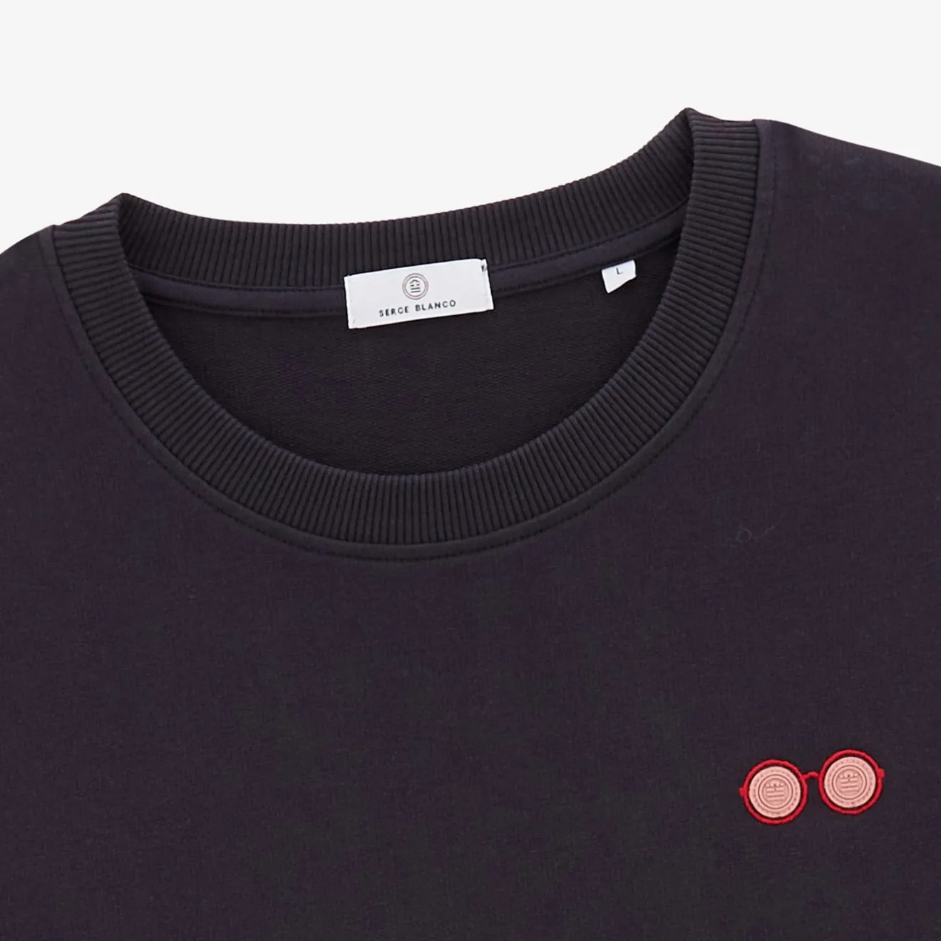 Crazy Logo|Sweats>SERGE BLANCO Samson sweatshirt with dark navy glasses embroidery NOIR