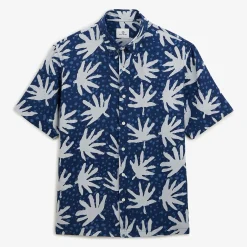 Chemises>SERGE BLANCO San indigo short sleeve shirt with fancy print SAPIN