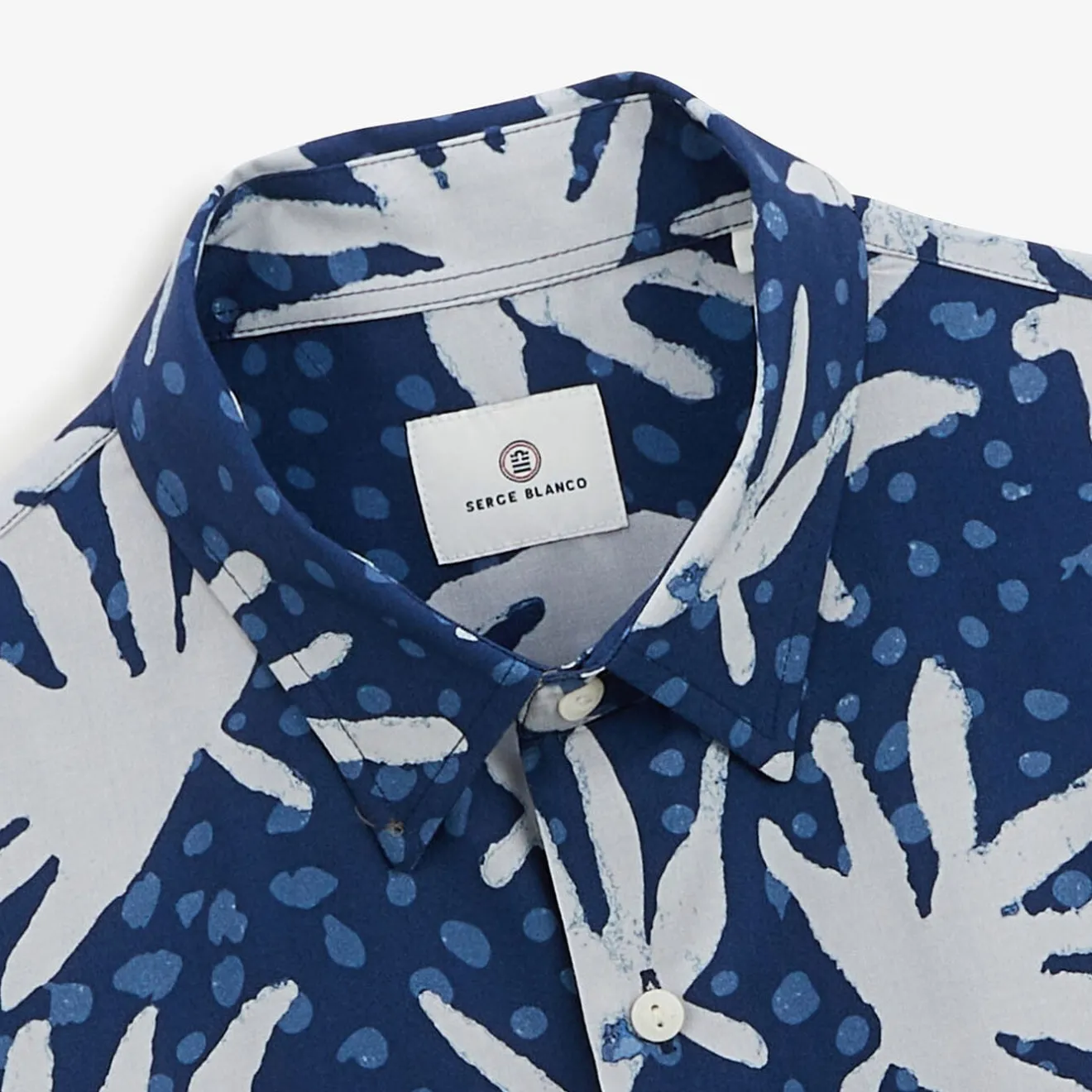 Chemises>SERGE BLANCO San indigo short sleeve shirt with fancy print SAPIN