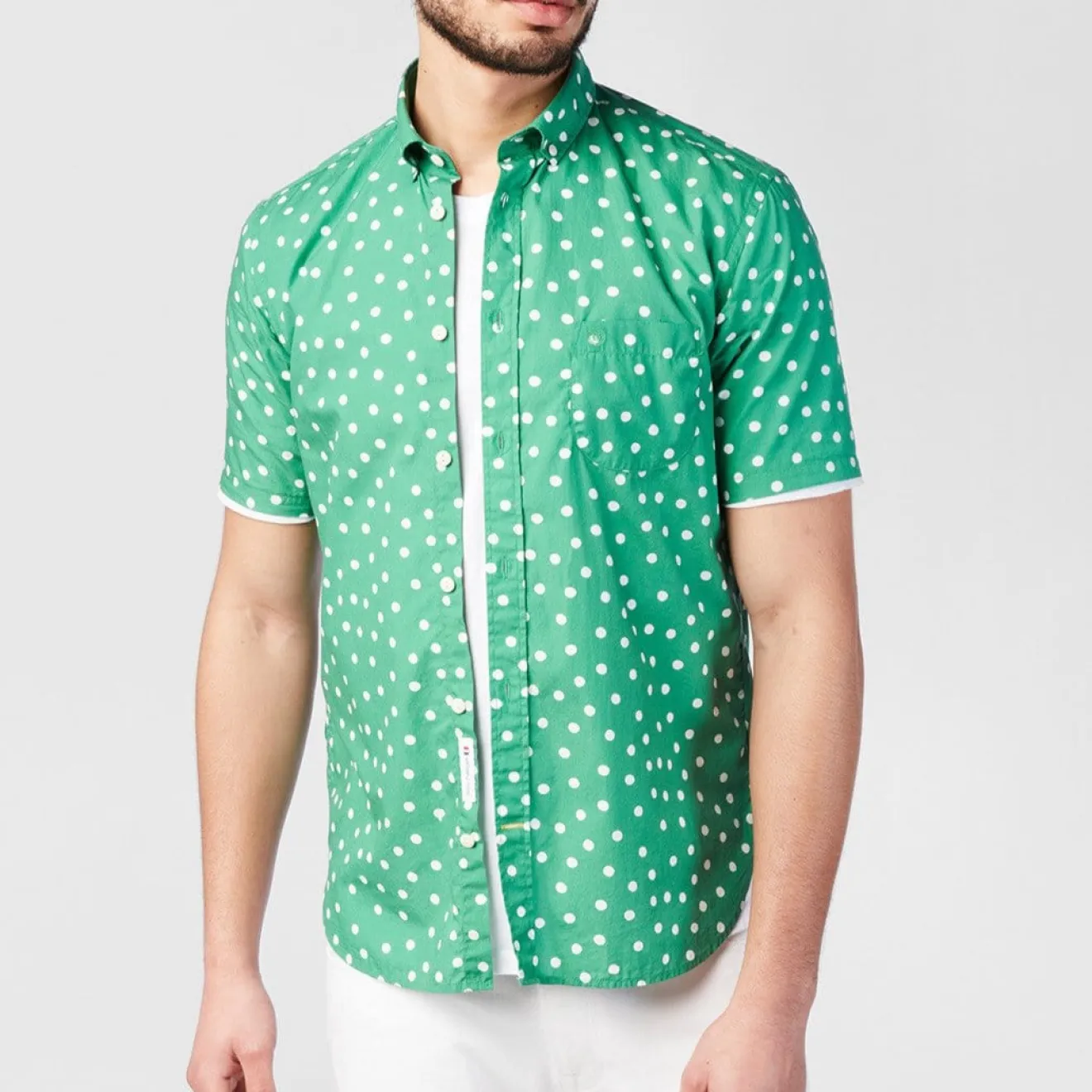 Chemises>SERGE BLANCO Short sleeved polka dot shirt in grass green dark navy