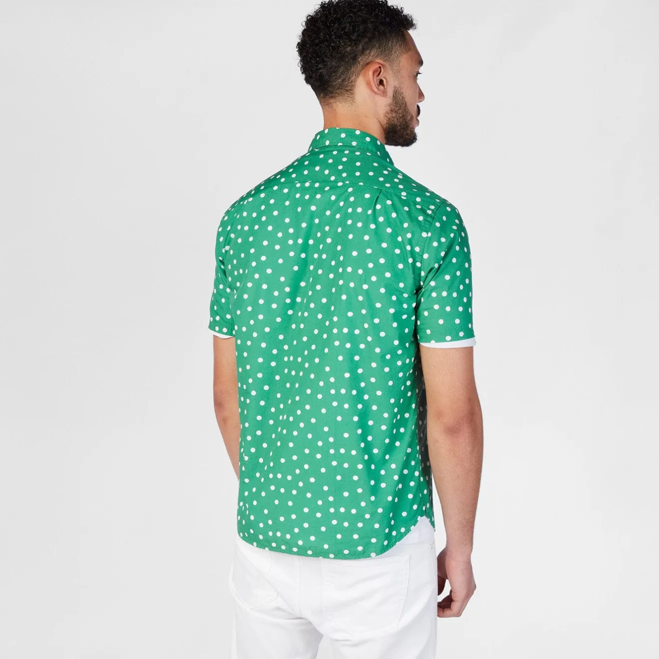 Chemises>SERGE BLANCO Short sleeved polka dot shirt in grass green dark navy