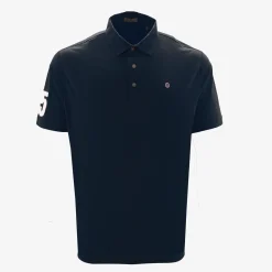 Polos>SERGE BLANCO Short-sleeved cotton polo shirt with 15 dark navy blue embroidery CIMENT