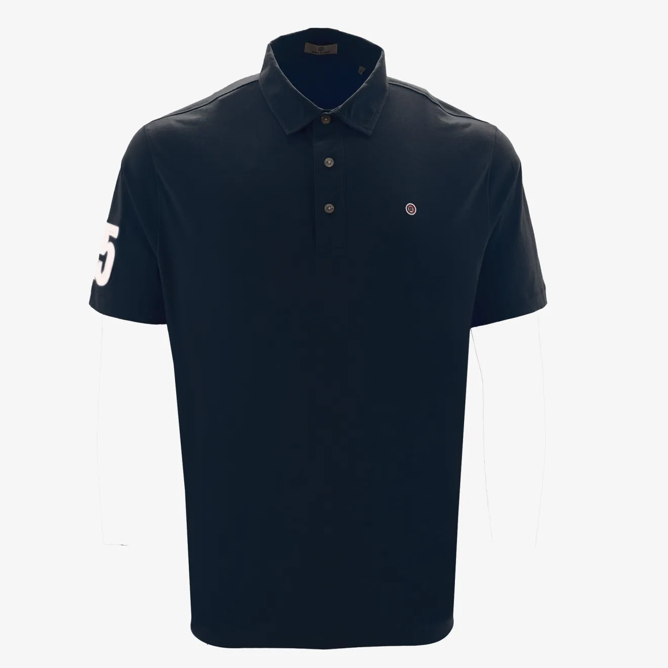 Polos>SERGE BLANCO Short-sleeved cotton polo shirt with 15 dark navy blue embroidery CIMENT