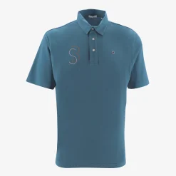 Polos>SERGE BLANCO Short-sleeved cotton polo shirt with blue SB embroidery NAVY