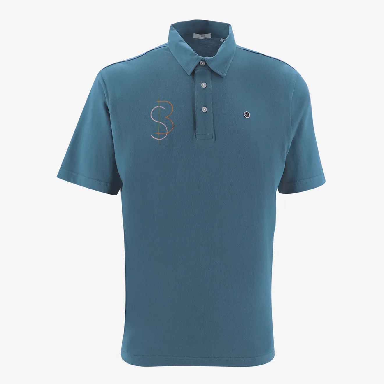 Polos>SERGE BLANCO Short-sleeved cotton polo shirt with blue SB embroidery NAVY